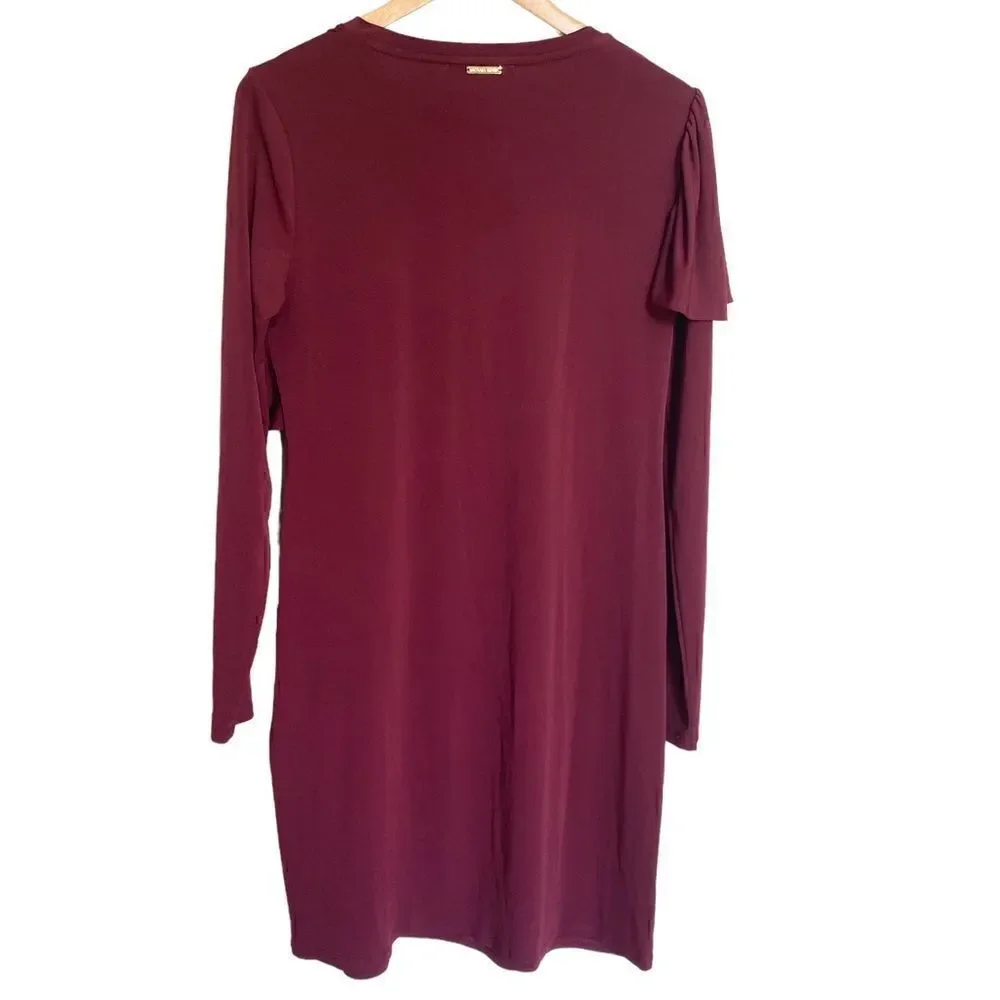 Michael Kors Merlot Long Sleeved Ruffle Dress NWT Size Large - Picture 3 of 5
